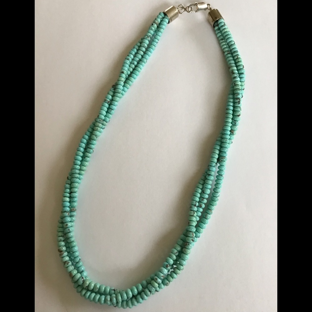 A++ Turquoise 3 Strand Sterling Necklace Stunning